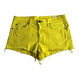Rag &‎ Bone Cut Off Stretchy Distressed Short In Light Lime Size 28